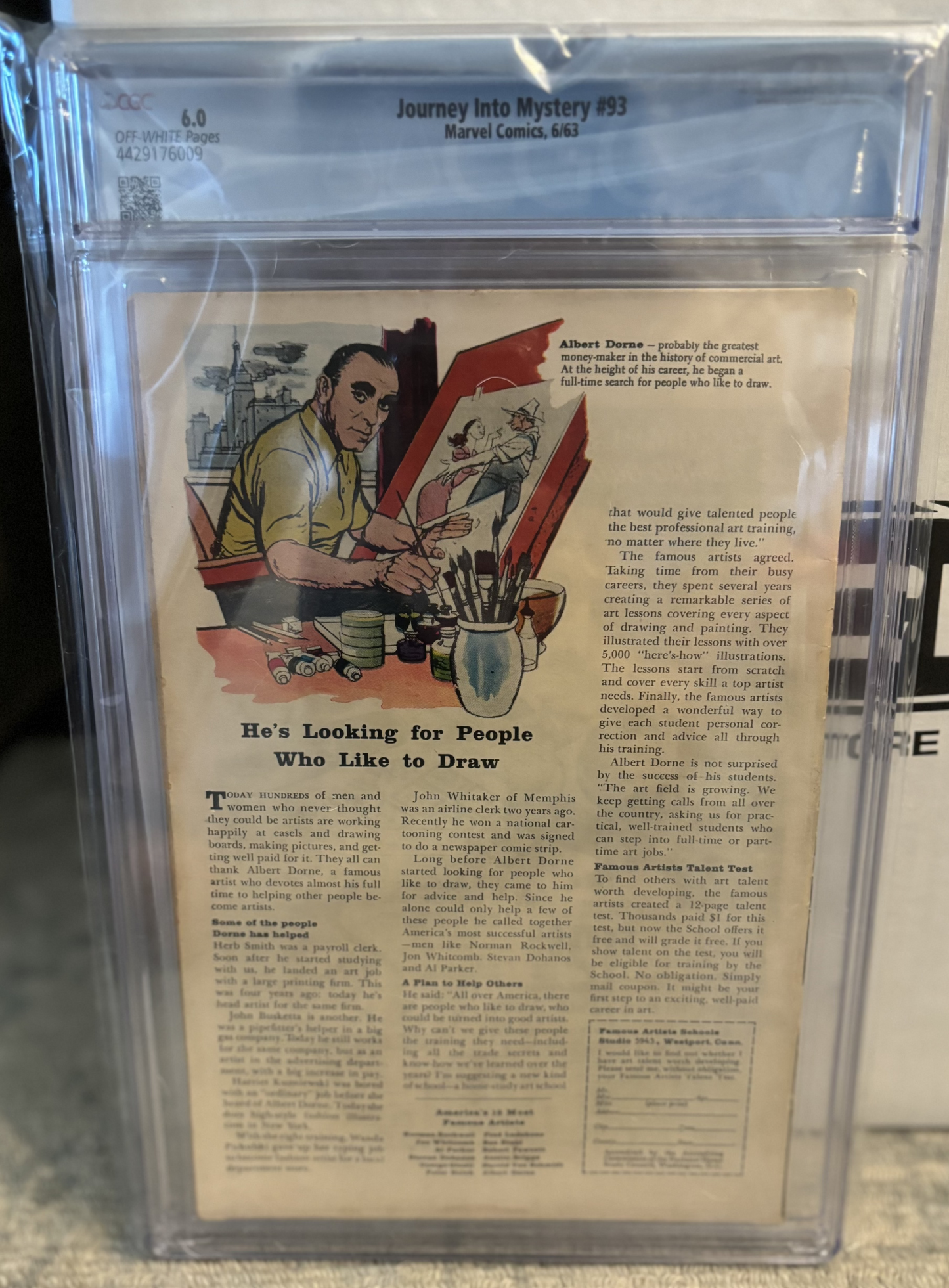 Journey Into Mystery #93 CGC Conserved 6.0 - (Origin and 1st Appearance of Radioactive Man (Chen Lu)) - Back