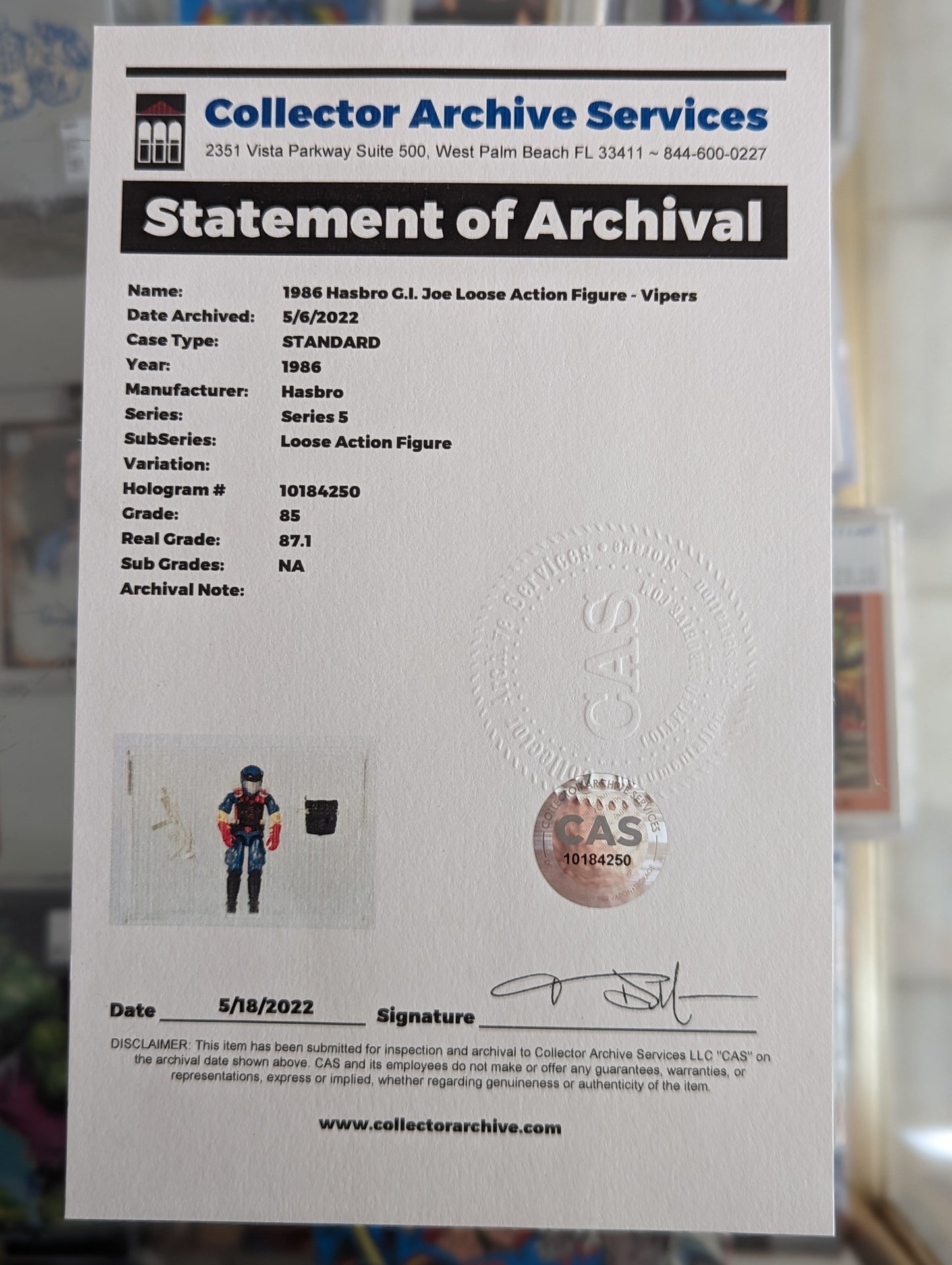 Cobra Infantry 1985 G.I. Joe Series 5 CAS Graded 87.1 - Covert Comics and Collectibles