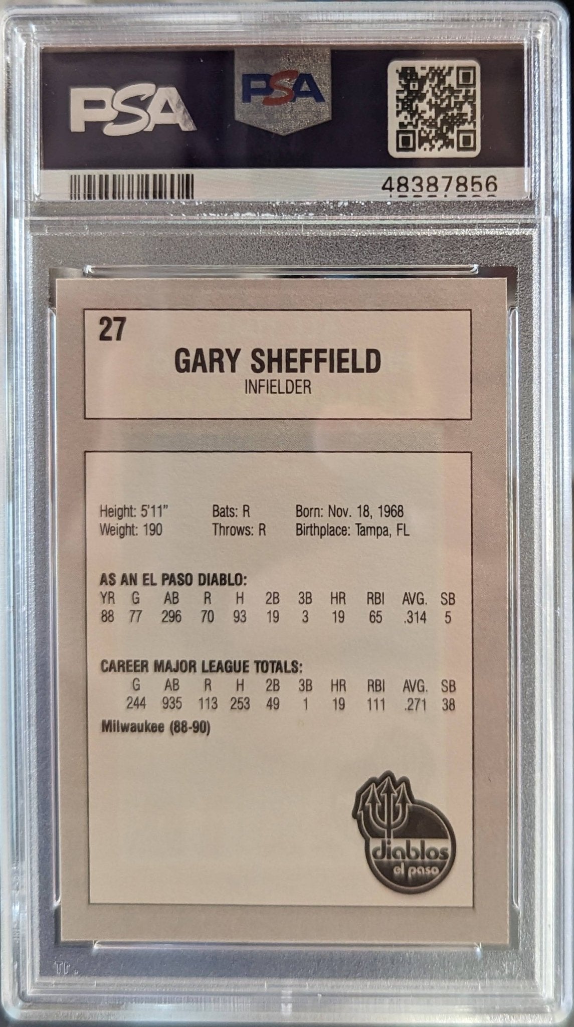 1990 El Paso Diablos Gary Sheffield Card - Covert Comics and Collectibles
