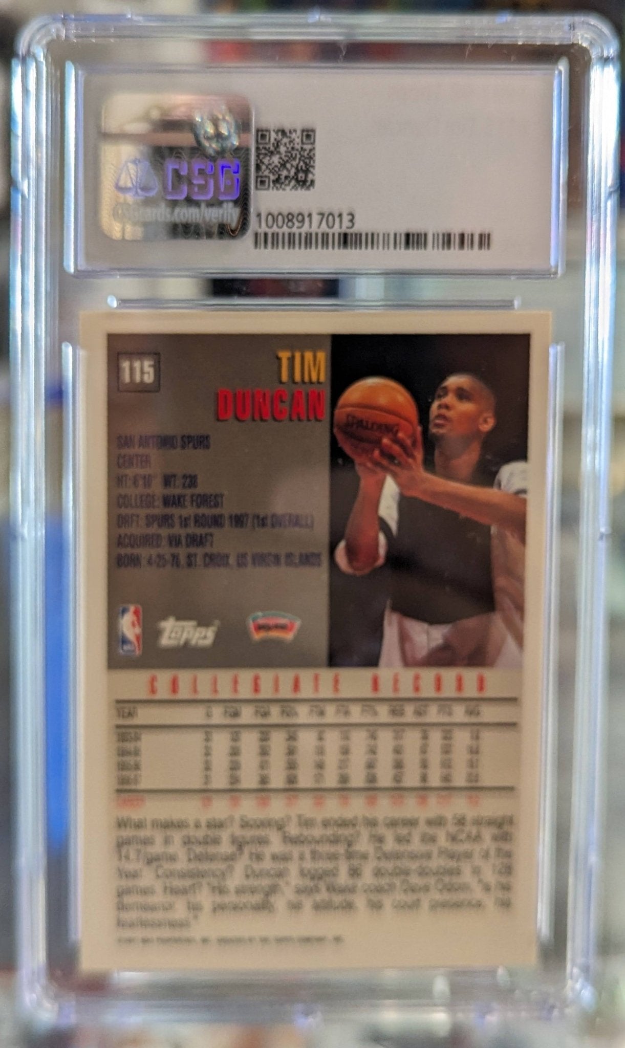 1997-98 Topps Tim Duncan Rookie Card CSG 9 - Covert Comics and Collectibles