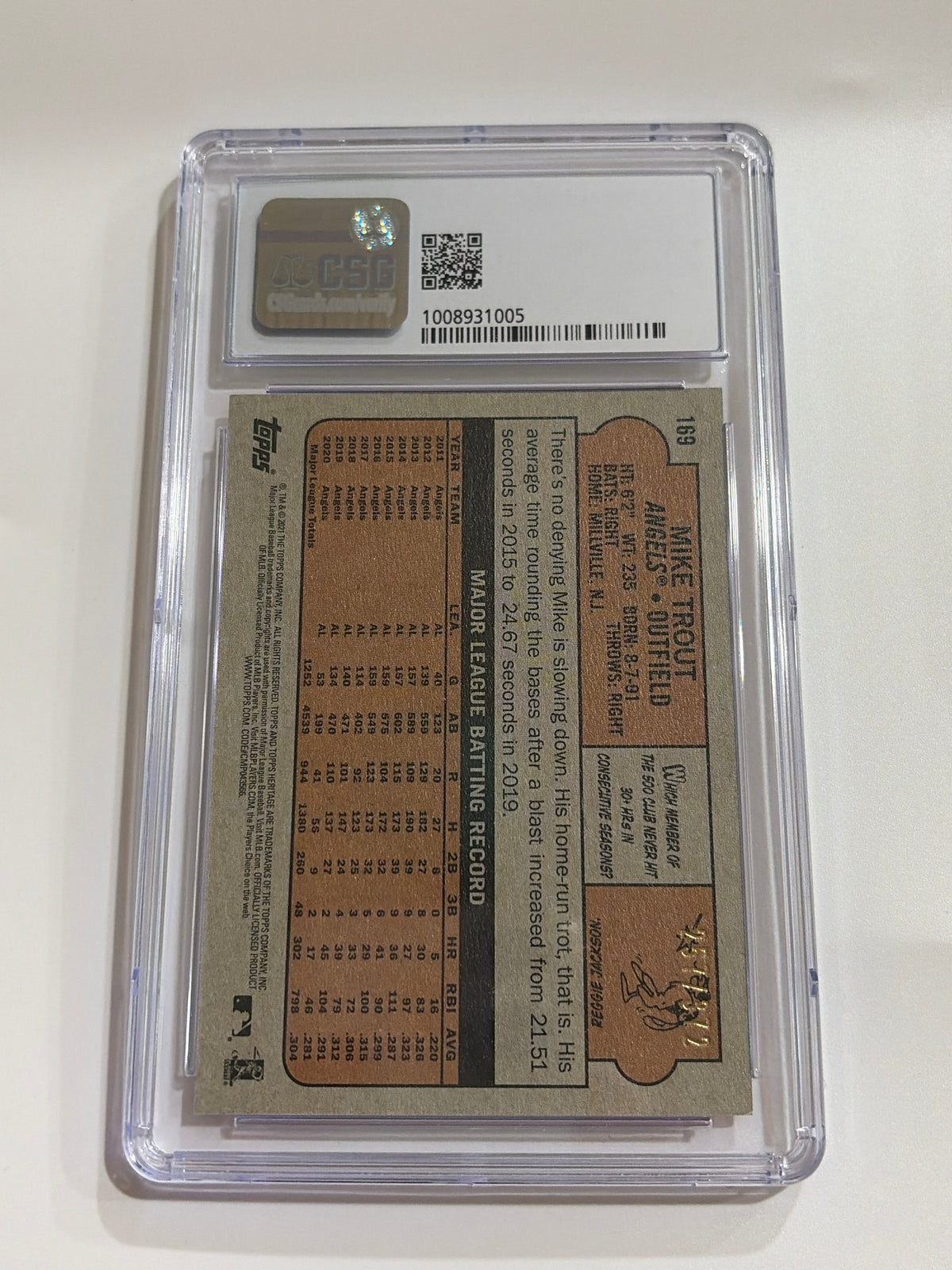 2021 Topps Heritage Chrome Mike Trout CSG 9