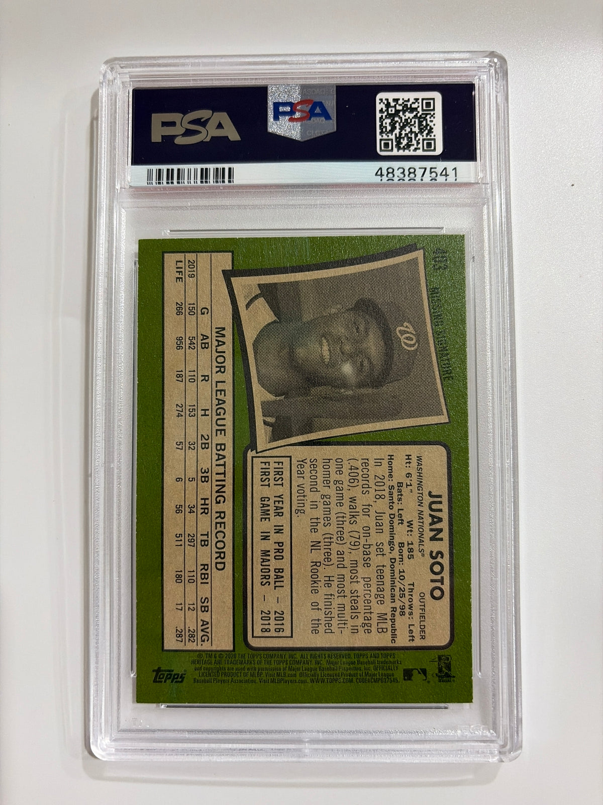 2020 Topps Heritage Juan Soto Missing Signature PSA 10