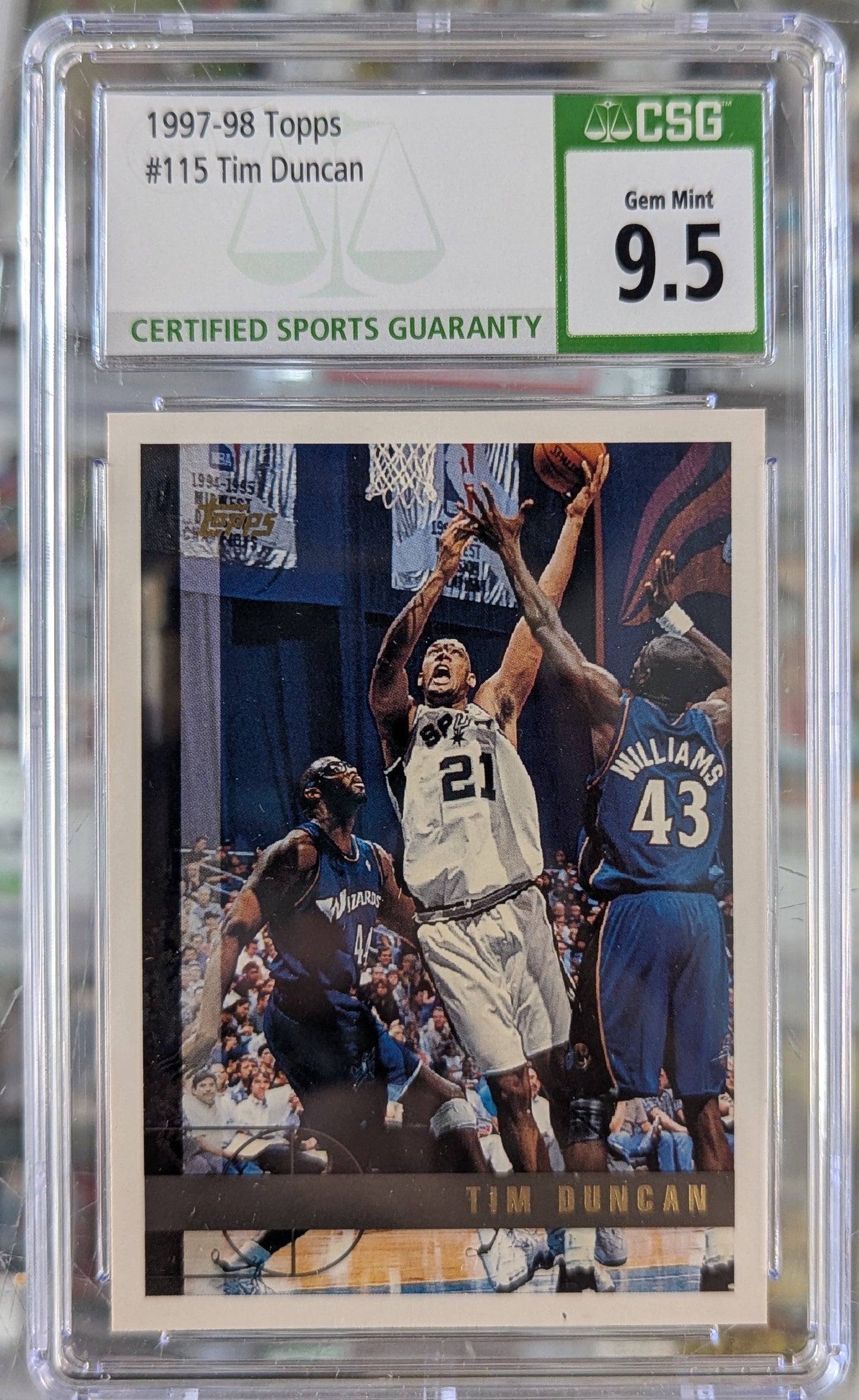 1997-98 Topps Tim Duncan Rookie Card CSG 9.5